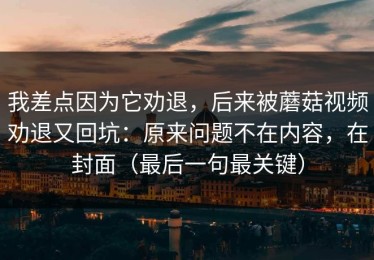 我差点因为它劝退，后来被蘑菇视频劝退又回坑：原来问题不在内容，在封面（最后一句最关键）