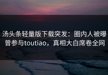 汤头条轻量版下载突发：圈内人被曝曾参与toutiao，真相大白席卷全网