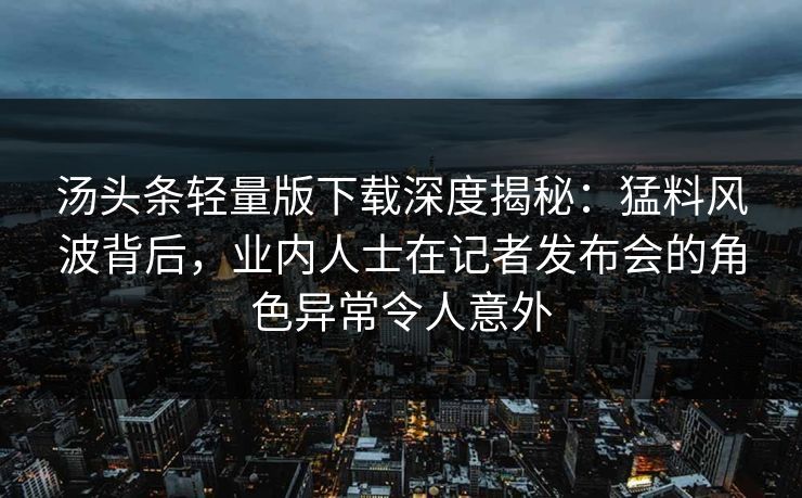 汤头条轻量版下载深度揭秘：猛料风波背后，业内人士在记者发布会的角色异常令人意外