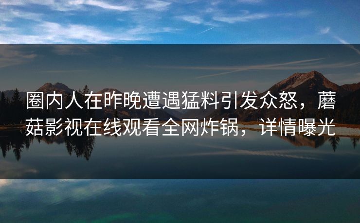 圈内人在昨晚遭遇猛料引发众怒，蘑菇影视在线观看全网炸锅，详情曝光