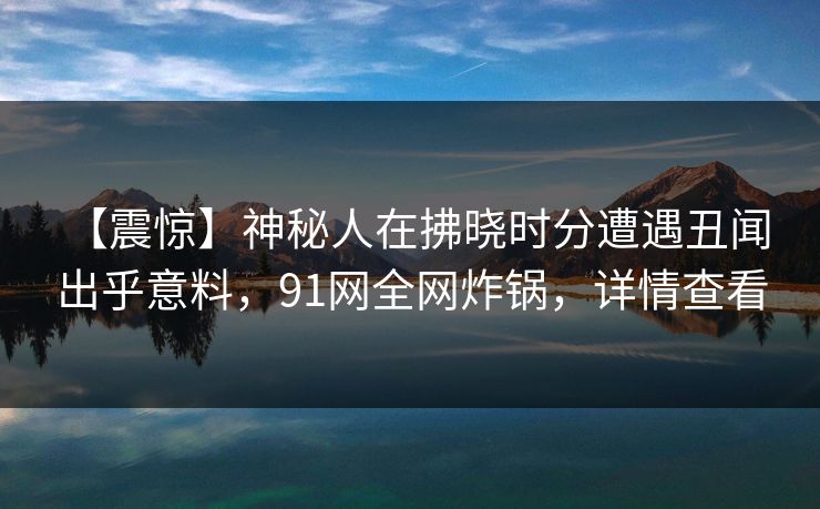 【震惊】神秘人在拂晓时分遭遇丑闻 出乎意料，91网全网炸锅，详情查看