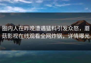圈内人在昨晚遭遇猛料引发众怒，蘑菇影视在线观看全网炸锅，详情曝光